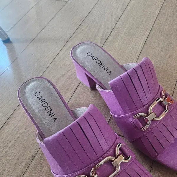 [BUNJANG] Pink Purple Tassel Mule Slippers / 핑크 퍼플 태슬 뮬 슬리퍼