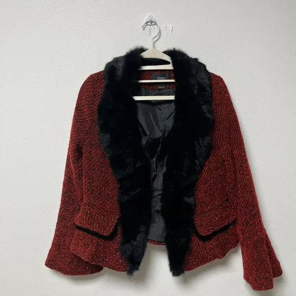 [BUNJANG] Red Fur Trimmed Jacket / 레드 퍼 트리밍 자켓