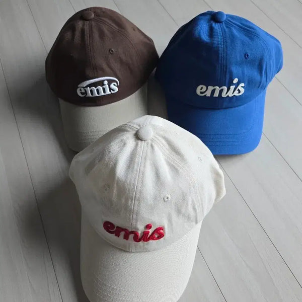 [BUNJANG] Emis Logo Embroidered Ball Cap / emis 엠리스 볼캡 모자 브라운/블루/아이보리.개당가격