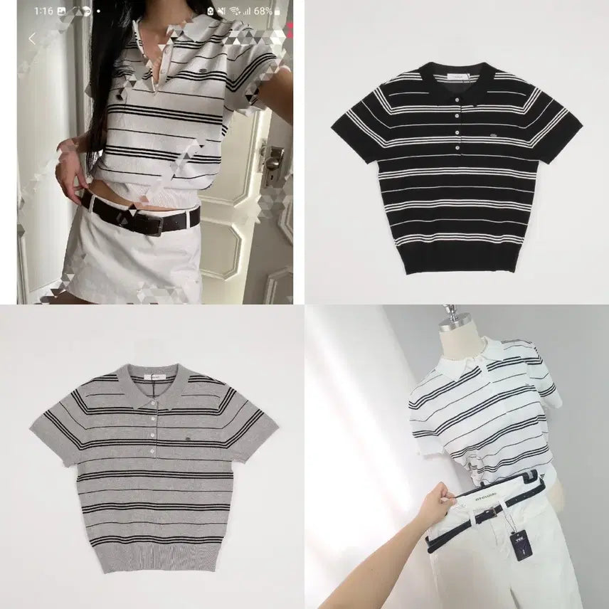 [BUNJANG] Stripe Viscose Short-Sleeve Knit Top / 새-ni-단가라 비스코스 반팔니트