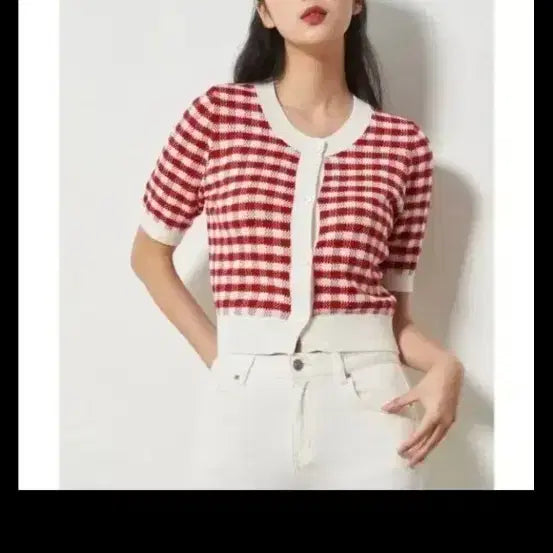 [BUNJANG] 8seconds Red Check Short-Sleeve Cardigan / 에잇세컨즈 레드 체크 반팔 가디건