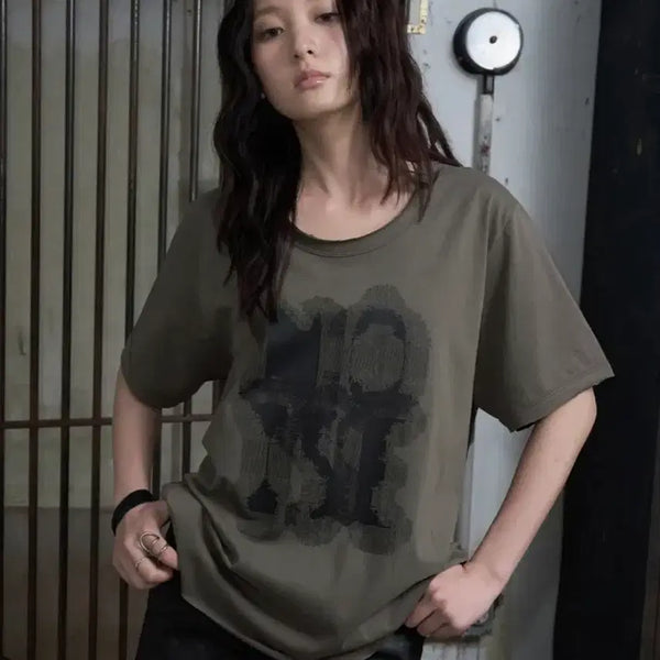 [BUNJANG] Helene Paris No IC Print Half T-Shirt / 헬레네파리스 노 아이씨 프린트 하프 티셔츠