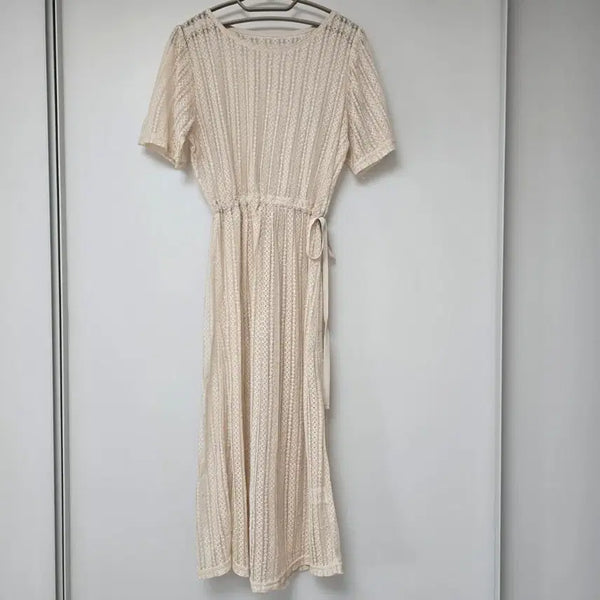 [BUNJANG] Lace See-through Long Sleeve Summer Dress / 레이스 망사 시스루 롱 반팔 원피스 여름 원피스