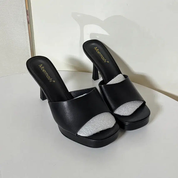 [BUNJANG] 8cm Platform Mule Heels - Black / @새상품 245사이즈 8cm 블랙 가보시 샌들 뮬 힐
