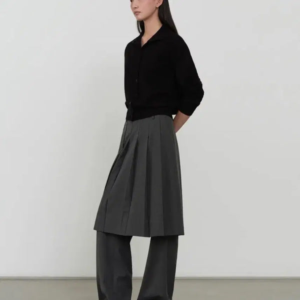 [BUNJANG] Musinsa Standard Women's Pleated Skirt Layered Slacks Medium Grey / 무신사 스탠다드 우먼즈 플리츠 스커트 레이어드 슬랙스 미디엄 그레이