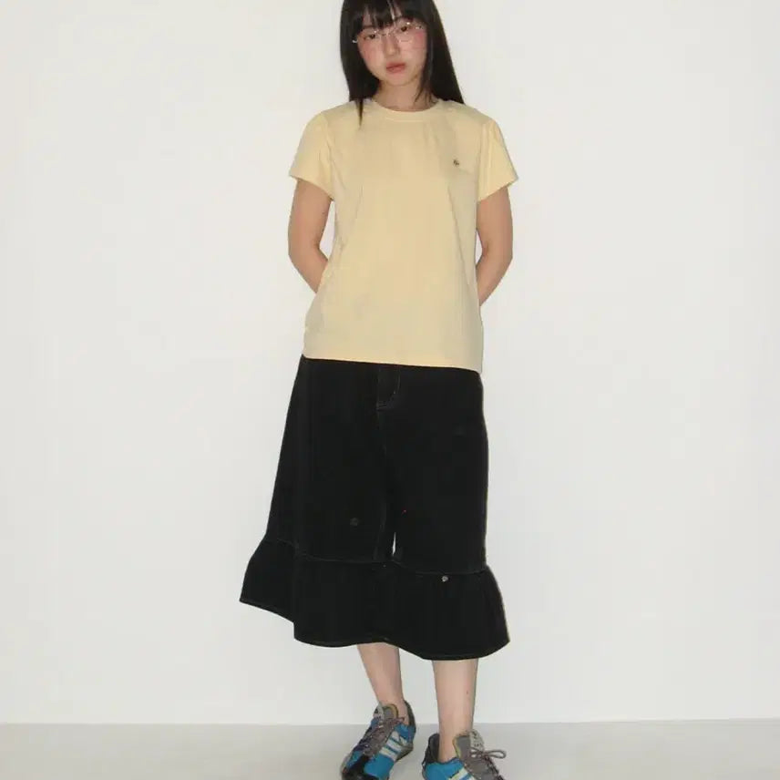 [BUNJANG] Ronron Shirring Puff Short Sleeve T-Shirt Soft Yellow / 론론 셔링 퍼프 반팔