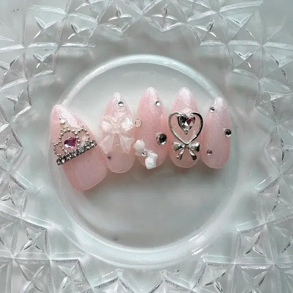 [BUNJANG] Handmade Princess Pink Y2K Hime Gyaru Nail Tips / 공주 핑크 수제네일팁/Y2K/히메갸루/오시 No11