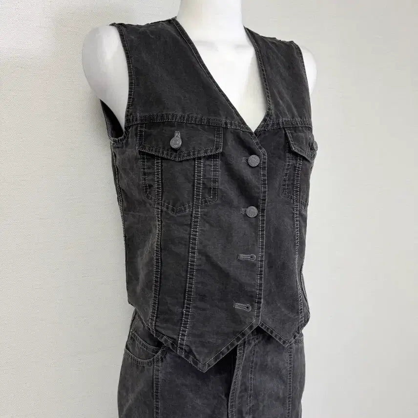 [BUNJANG] Vintage Washing Vest Skirt Set-up / 새상품) 빈티지 워싱 베스트 스커트 셋업