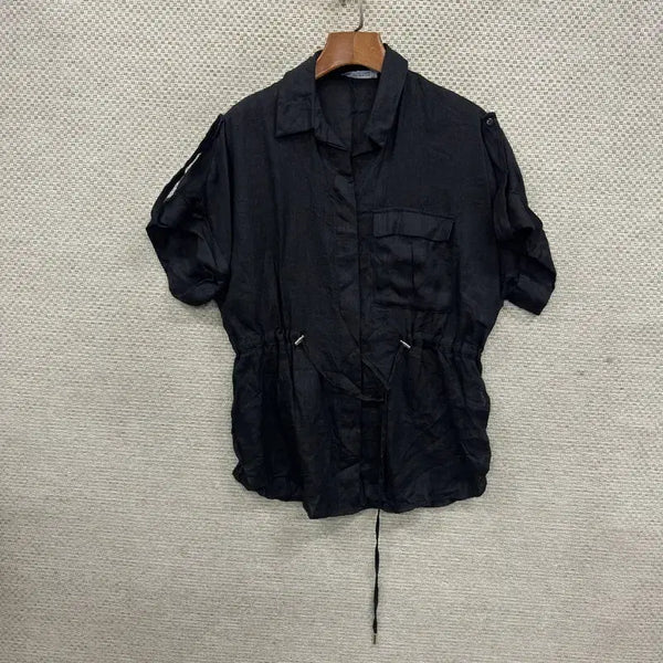 [BUNJANG] ZARA Shirring Linen Short Sleeve Shirt XS / 자라 ZARA 셔링 린넨 반팔 셔츠 XS D02730