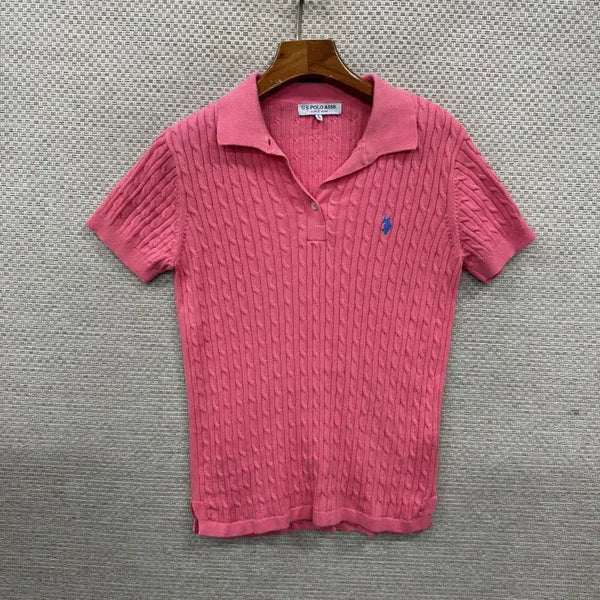 [BUNJANG] US Polo Assn. Cable Knit Short Sleeve Polo T-Shirt - Size S / US폴로 꽈배기 니트 반팔 카라티 S D02765