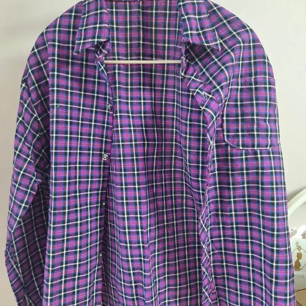 [BUNJANG] Purple Plaid Long-Sleeve Shirt / 보라색 체크 남방