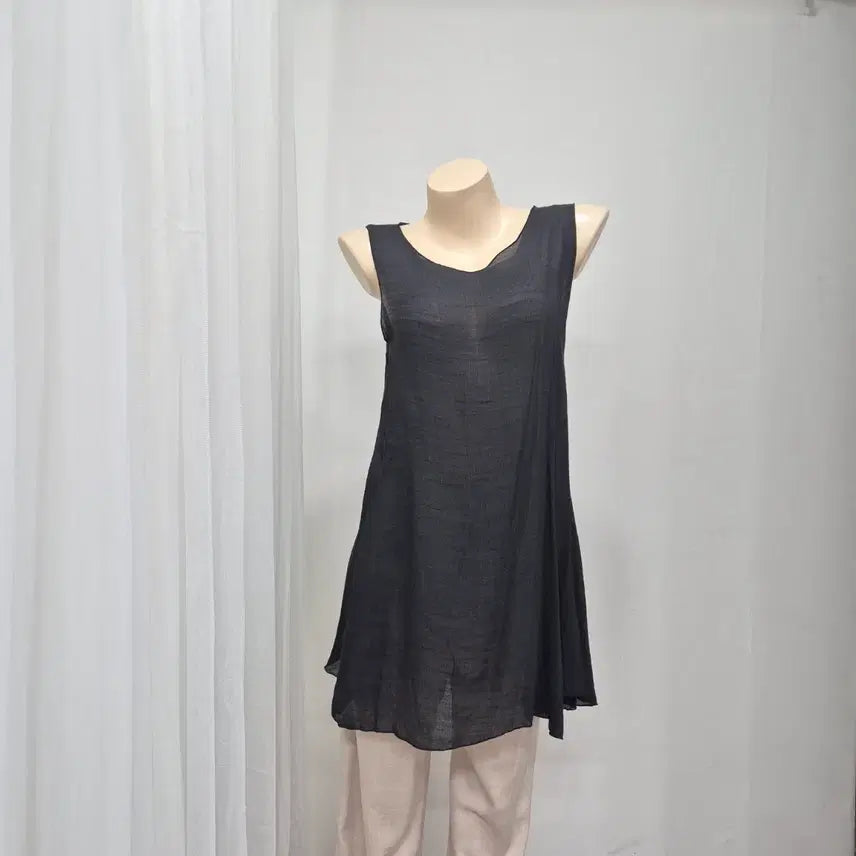 [BUNJANG] Black Linen Sleeveless Long Dress / 블랙 린넨 민소매 롱 원피스