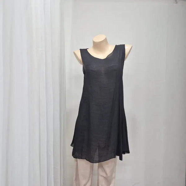 [BUNJANG] Black Linen Sleeveless Long Dress / 블랙 린넨 민소매 롱 원피스