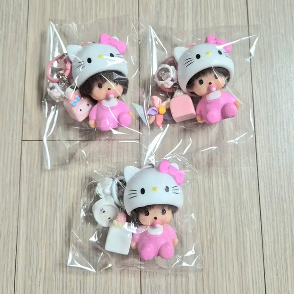 [BUNJANG] Hello Kitty x Monchhichi Collaboration Doll Keychain / 헬로키티 몬치치 콜라보 인형 키링
