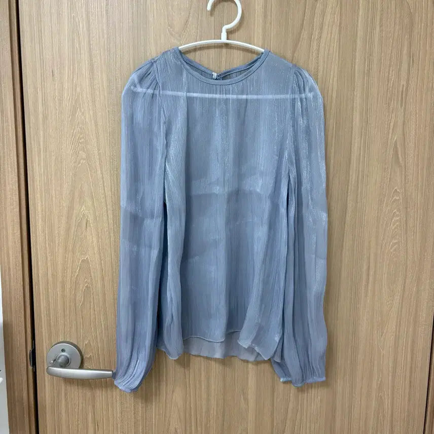 [BUNJANG] Sky Blue Frill See-Through Blouse / 프릴시스루블라우스