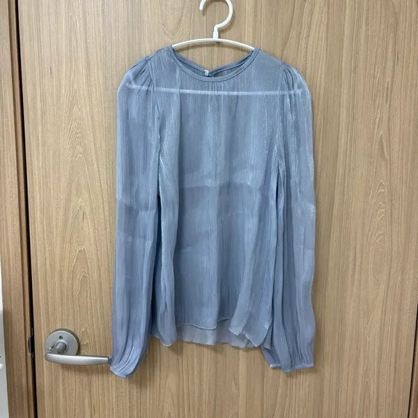 [BUNJANG] Sky Blue Frill See-Through Blouse / 프릴시스루블라우스