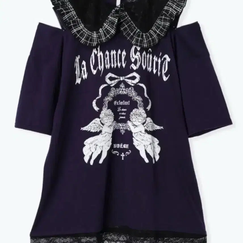 [BUNJANG] No:emi Check Print Short Sleeve T-Shirt with Lace Collar / 오늘만 이가격)노에미 지뢰계 체크 반팔