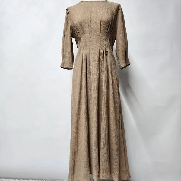 [BUNJANG] ISABEY Wrinkle Pleats Long Dress Beige FREE / [새상품] ISABEY 링클 플리츠 롱 원피스 베이지 FREE