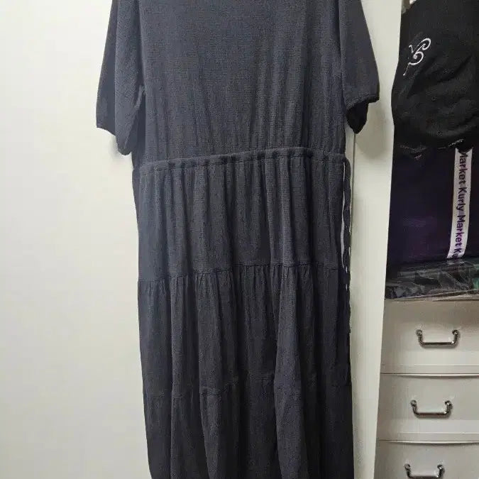 [BUNJANG] Black Tiered Ruffle Short Sleeve Maxi Dress / 새상품/블랙 캉캉 원피스 반팔 FREE