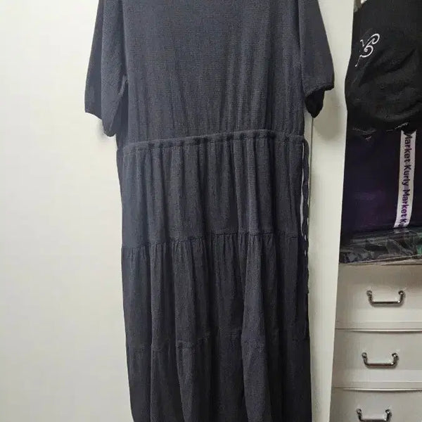 [BUNJANG] Black Tiered Ruffle Short Sleeve Maxi Dress / 새상품/블랙 캉캉 원피스 반팔 FREE