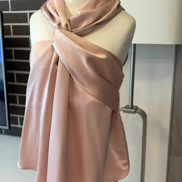 [BUNJANG] Satin Halterneck Drape Sleeveless Blouse - Pink / 새상품 새틴 홀터넥 드레이프 핑크 블라우스 민소매 나시 바캉스 갸루 휴가