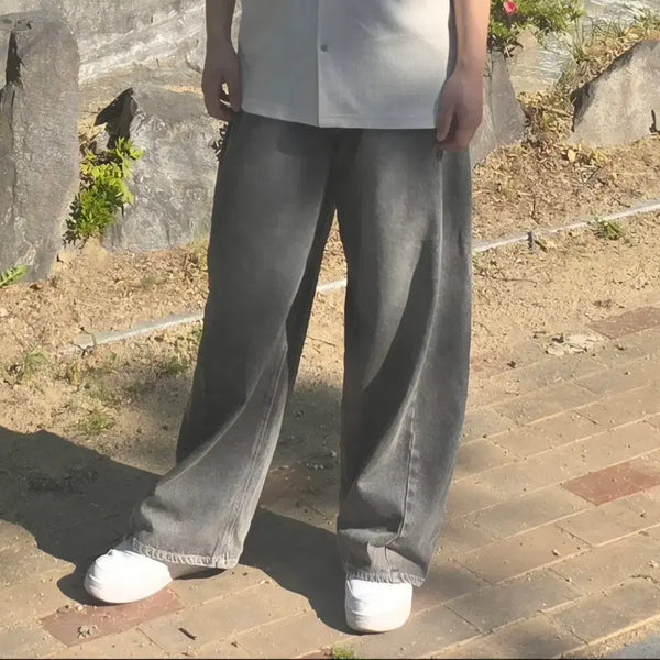 [BUNJANG] One-Tuck Grey Wide Denim Pants / 원턱 그레이 와이드 데님 팬츠