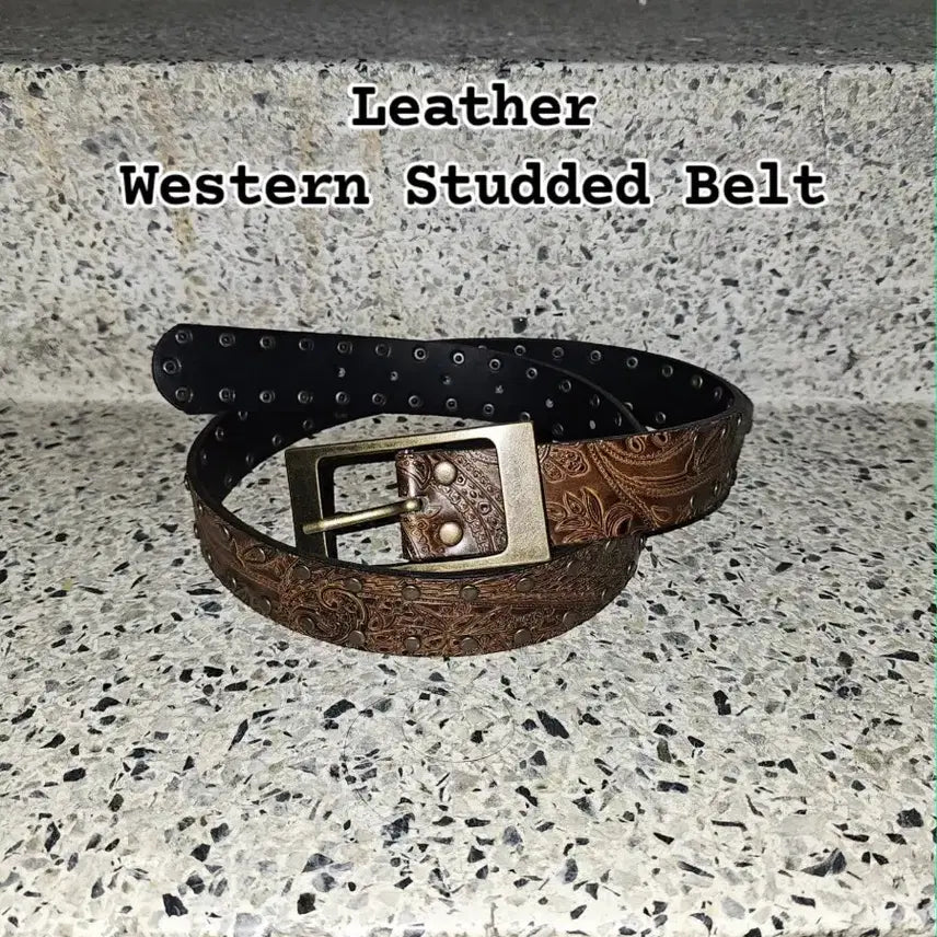 [BUNJANG] Leather Western Studded Belt / Leather 웨스턴 스터드 벨트