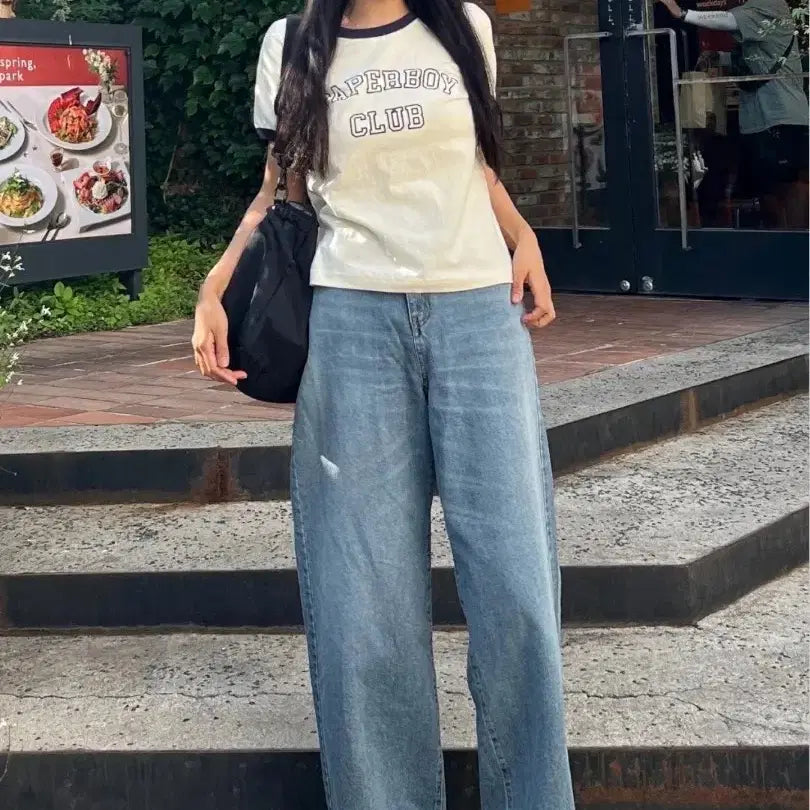 [BUNJANG] Paperboy Ringer Short Sleeve T-Shirt Ivory / 페이퍼보이 링거 반팔 T 아이보리