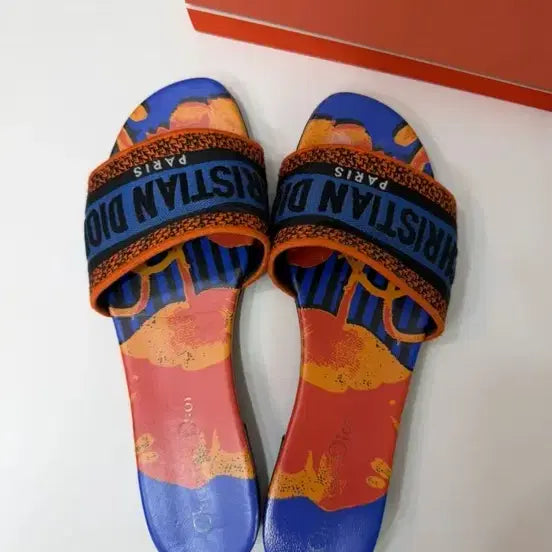 [BUNJANG] Christian Dior Blue Orange Pattern Slides / 크리스챤 디올 슬리퍼 블루 오렌지 패턴