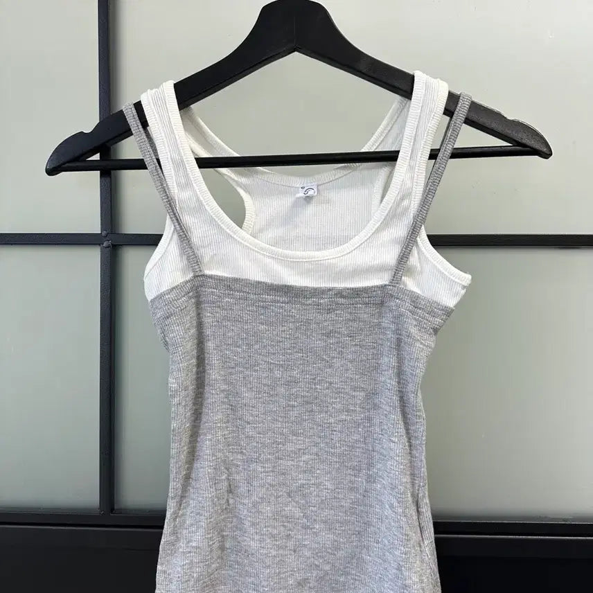[BUNJANG] Layered Ribbed Cami Tank Top / 새상품/ 레이어드 이중 끈나시 골지나시