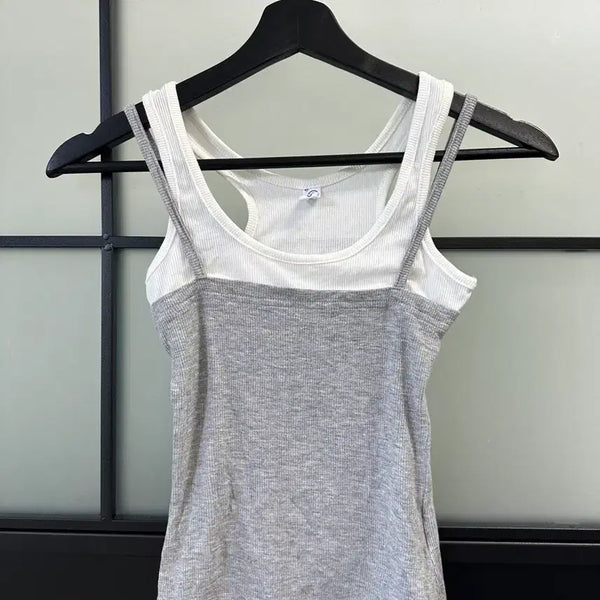 [BUNJANG] Layered Ribbed Cami Tank Top / 새상품/ 레이어드 이중 끈나시 골지나시