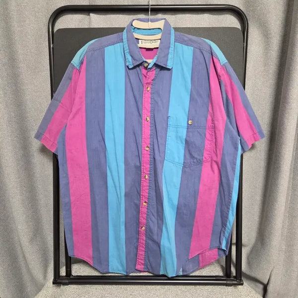 [BUNJANG] Steeple Chase Vintage Striped Short Sleeve Shirt L-XL / Steeple Chase 빈티지 반팔 셔츠 L-XL(100-105)