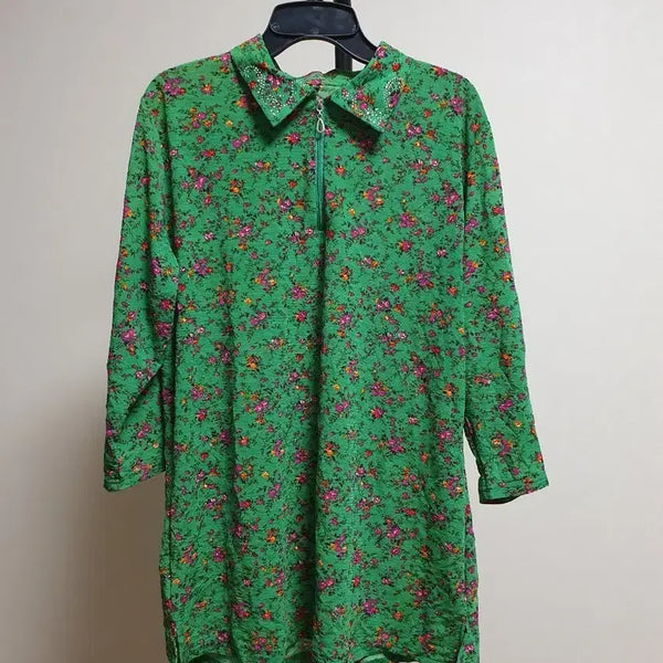 [BUNJANG] Green Flower Pattern Women's T-Shirt XL / 그린 플라워 패턴 여성 티셔츠 XL
