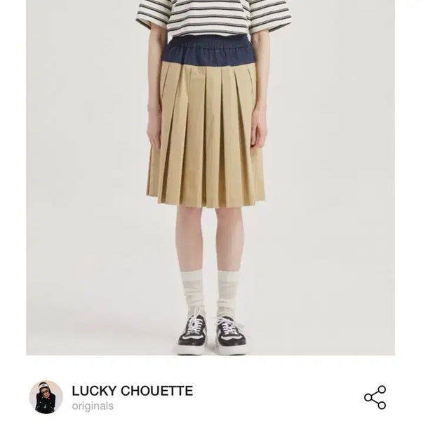 [BUNJANG] Lucky Chouette Denim Color-Blocked Pleated Skirt / (새상품) 럭키슈에뜨 데님배색 플리츠 스커트