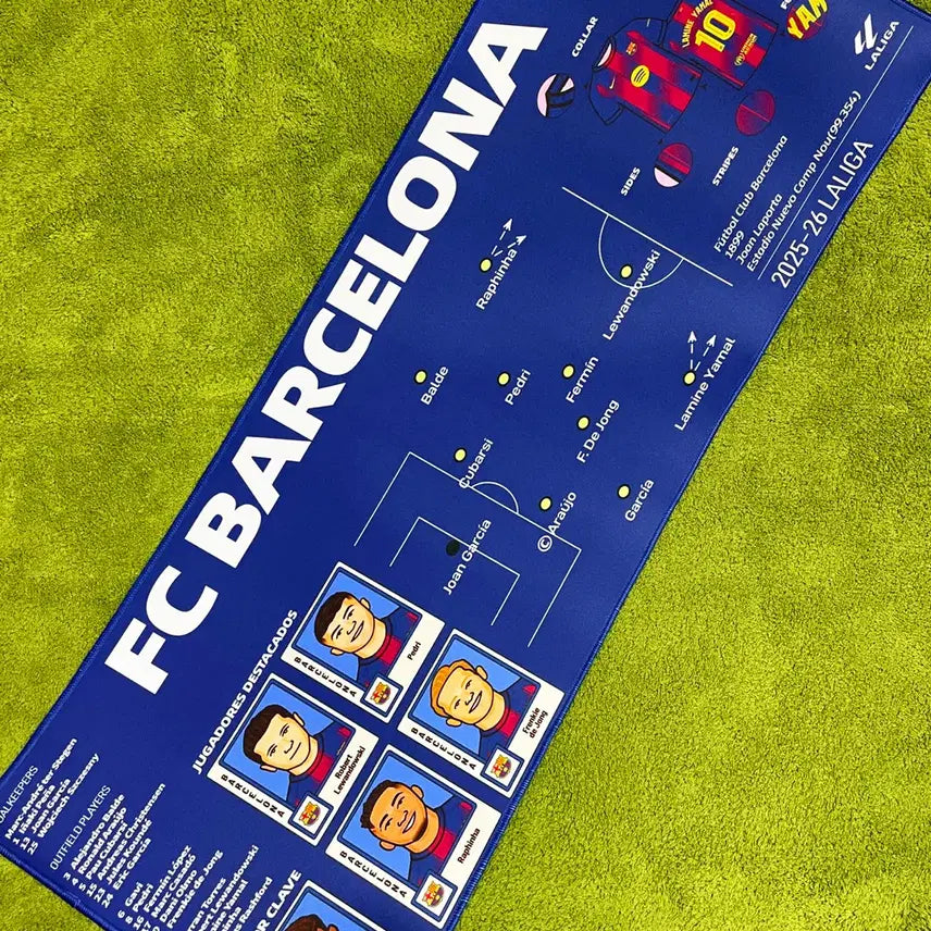 [BUNJANG] FC Barcelona 2025-26 Championship Lineup Illustration Desk Mat / 25-26 바르셀로나 우승 라인업 일러스트 장패드 축구 스쿼드 데스크