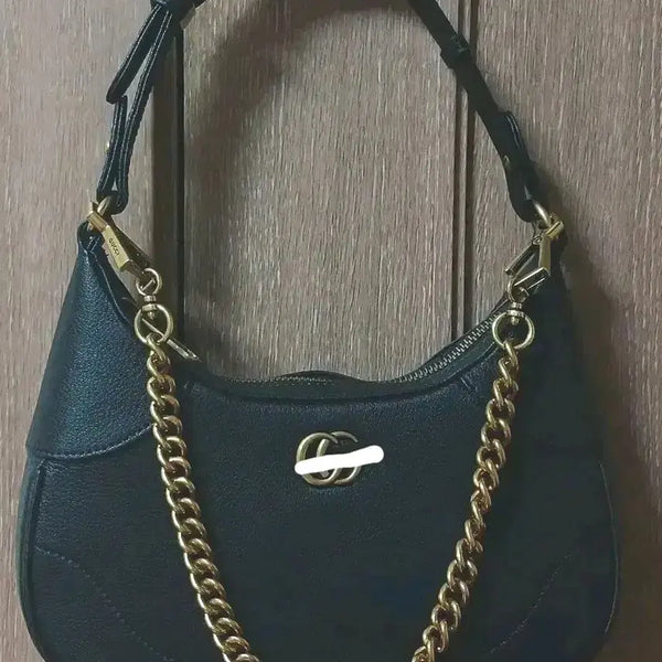 [BUNJANG] Black Chain Shoulder Bag Gold Logo / 체인가방