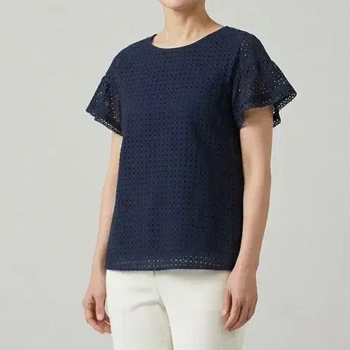 [BUNJANG] JIGOTT Punching Short Sleeve Blouse / [55]지컷 펀칭 반팔 블라우스