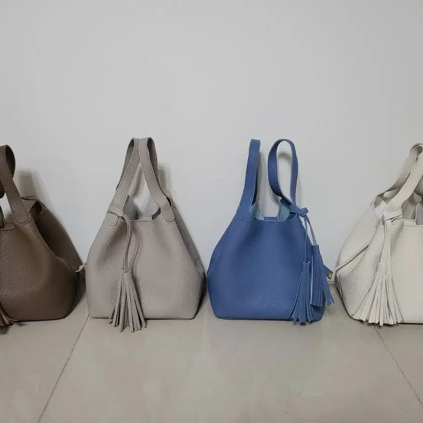 [BUNJANG] Tassel Bucket Bag / 태슬 버킷백 가방 (브라운/아이보리/블루/회색)