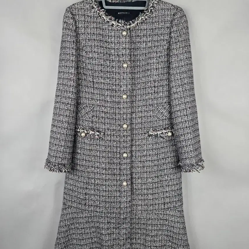 [BUNJANG] CHATELLEN Women's Pearl Detail Zipper Tweed Long Sleeve Mini Dress / [무료배송]샤트렌 90 여성 진주 장식 지퍼 트위드 긴팔 미니 원피스