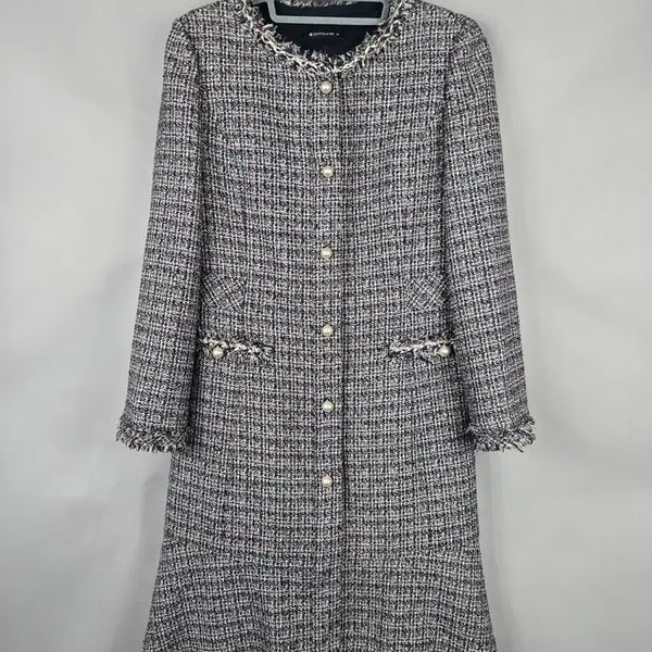 [BUNJANG] CHATELLEN Women's Pearl Detail Zipper Tweed Long Sleeve Mini Dress / [무료배송]샤트렌 90 여성 진주 장식 지퍼 트위드 긴팔 미니 원피스