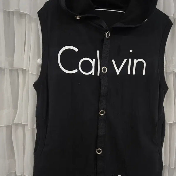 [BUNJANG] Calvin Klein Black Hooded Vest / 캘빈클라인 블랙 후드 조끼