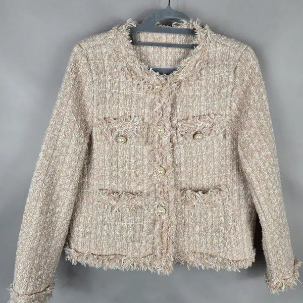[BUNJANG] Soloist Women's Gold Pearl Pink Tweed Jacket / [무료배송]솔로이스트 F 여성 골드펄 핑크 트위드 자켓 도톰