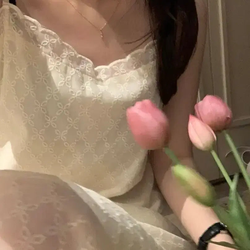 [BUNJANG] Girls Recipe Lace Sleeveless Long Dress / 소녀레시피 레이스 나시 롱 원피스 OPS