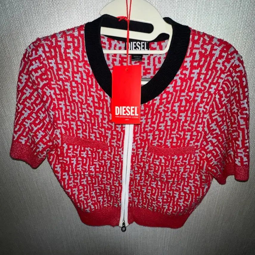 [BUNJANG] Diesel Monogram Zip-Up Cropped Knit / 디젤 모노그램 패턴 크롭 집업 니트