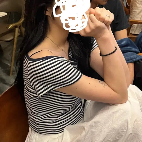 [BUNJANG] Striped Short Sleeve T-Shirt / 스트라이프 반팔 티셔츠