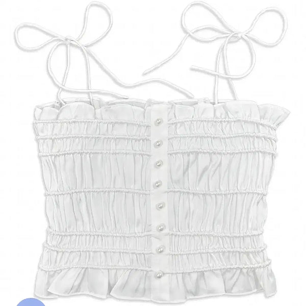 [BUNJANG] Failjade Pearl Satin Sleeveless Top White / 페일제이드 펄 새틴 나시 탑