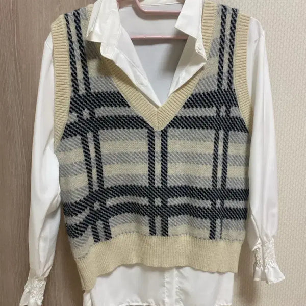 [BUNJANG] Check Knit Vest Shirt Set / 체크 니트 조끼 셔츠 세트