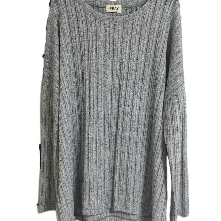 [BUNJANG] PRAY Grey Ribbed Knit Long Sleeve Tee / PRAY 회색 골지 니트 긴팔티