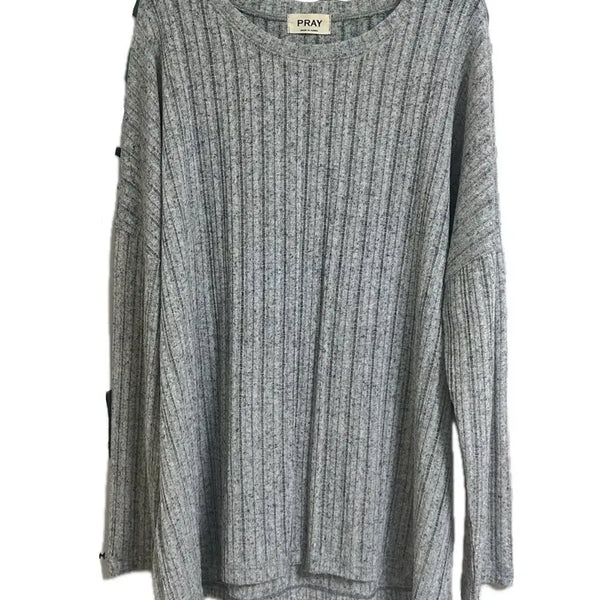 [BUNJANG] PRAY Grey Ribbed Knit Long Sleeve Tee / PRAY 회색 골지 니트 긴팔티