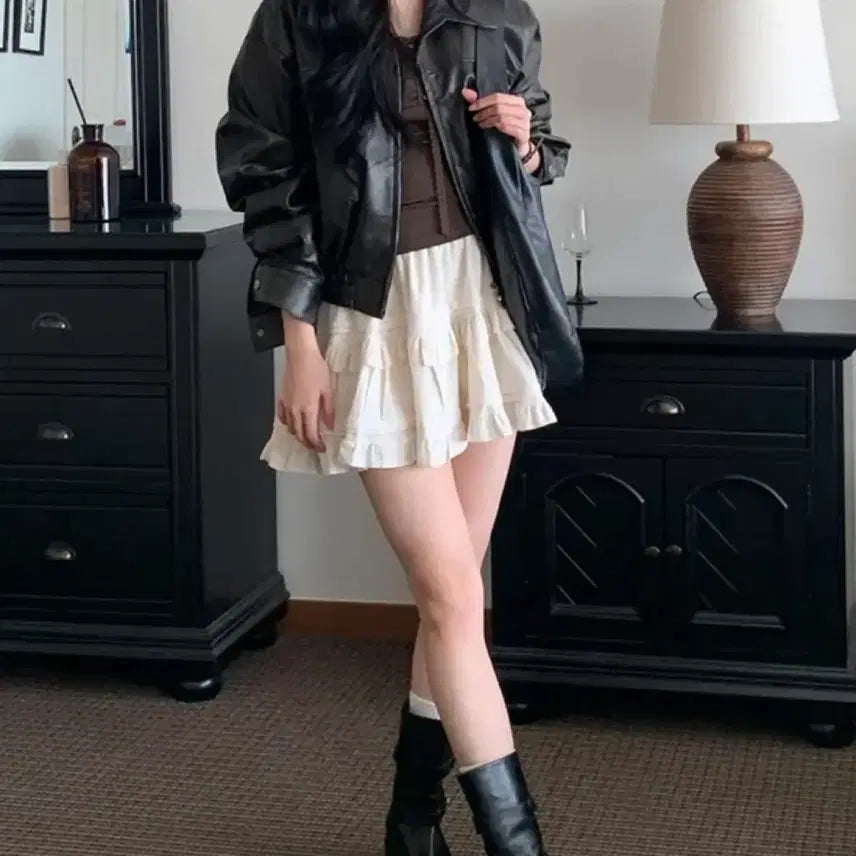 [BUNJANG] Modi Mood Velvet Kang Kang Mini Skirt Cream / 에이블리 모디무드 벨벳 캉캉 미니스커트 크림색상
